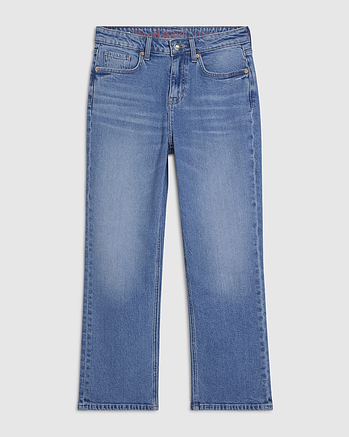 Blue Cropped Kick Flare Jeans
