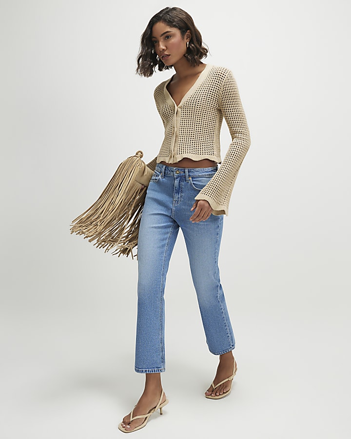 Blue Cropped Kick Flare Jeans