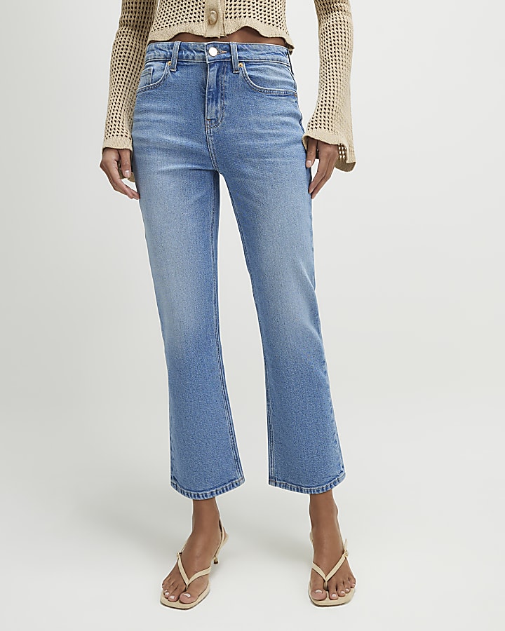 Blue Cropped Kick Flare Jeans
