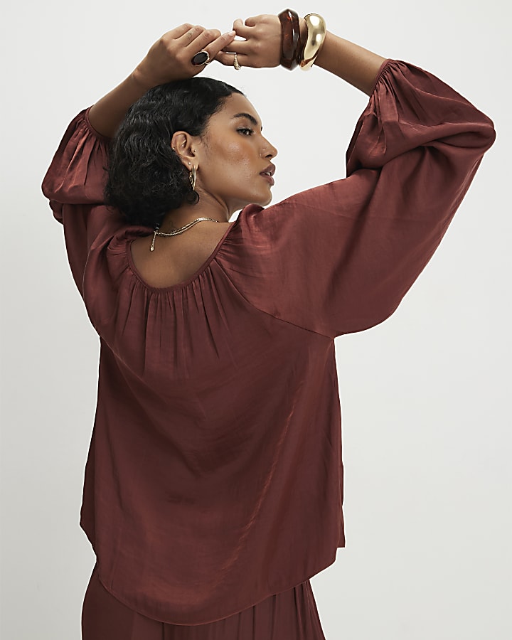 Brown Notch Neck Top