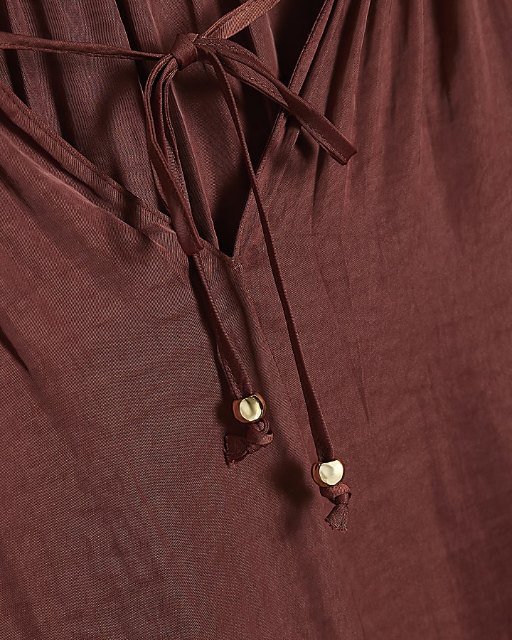 Brown Notch Neck Top