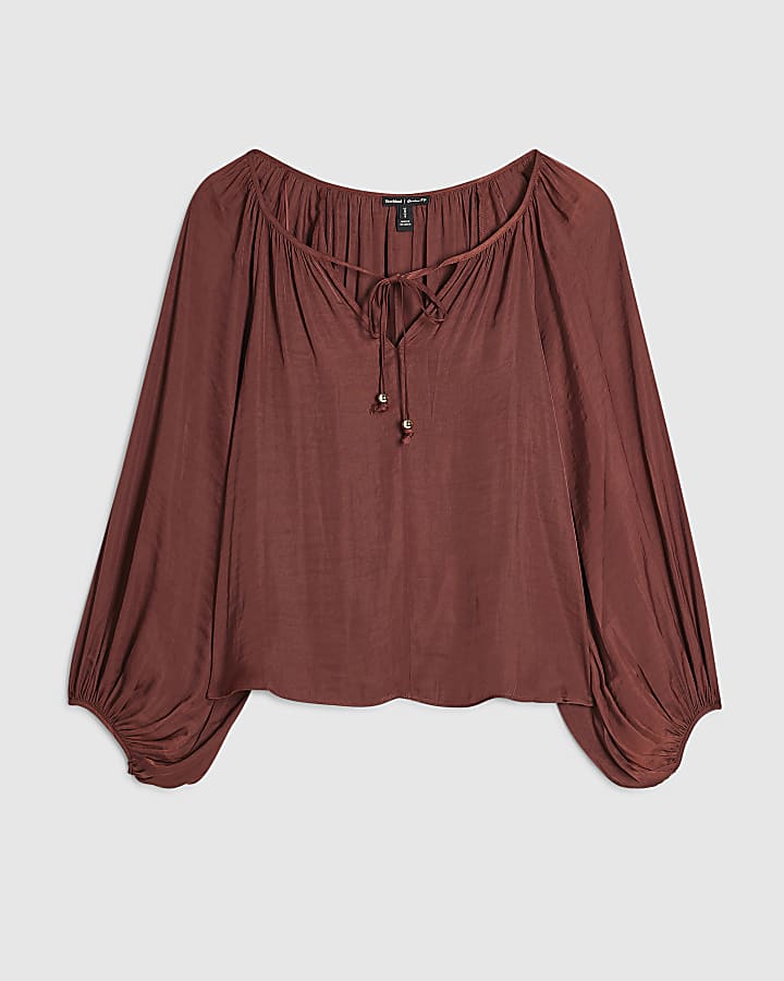 Brown Notch Neck Top