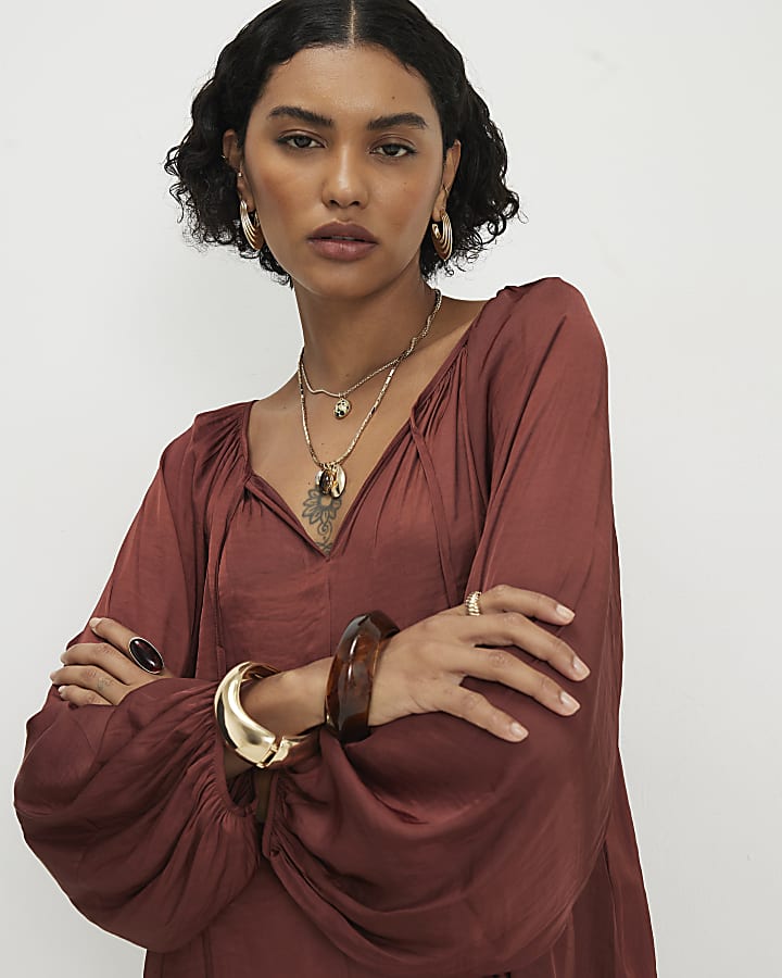 Brown Notch Neck Top