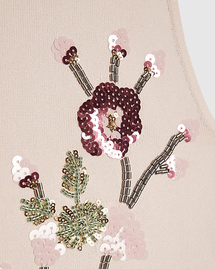 Pink Embellished Knitted Vest Top