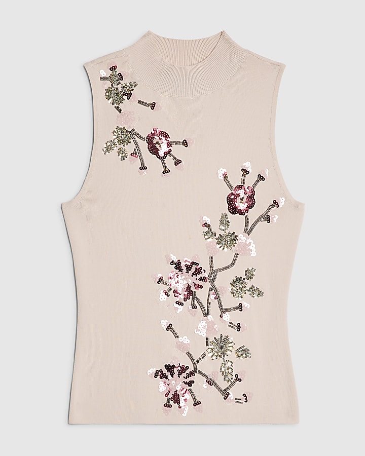 Pink Embellished Knitted Vest Top
