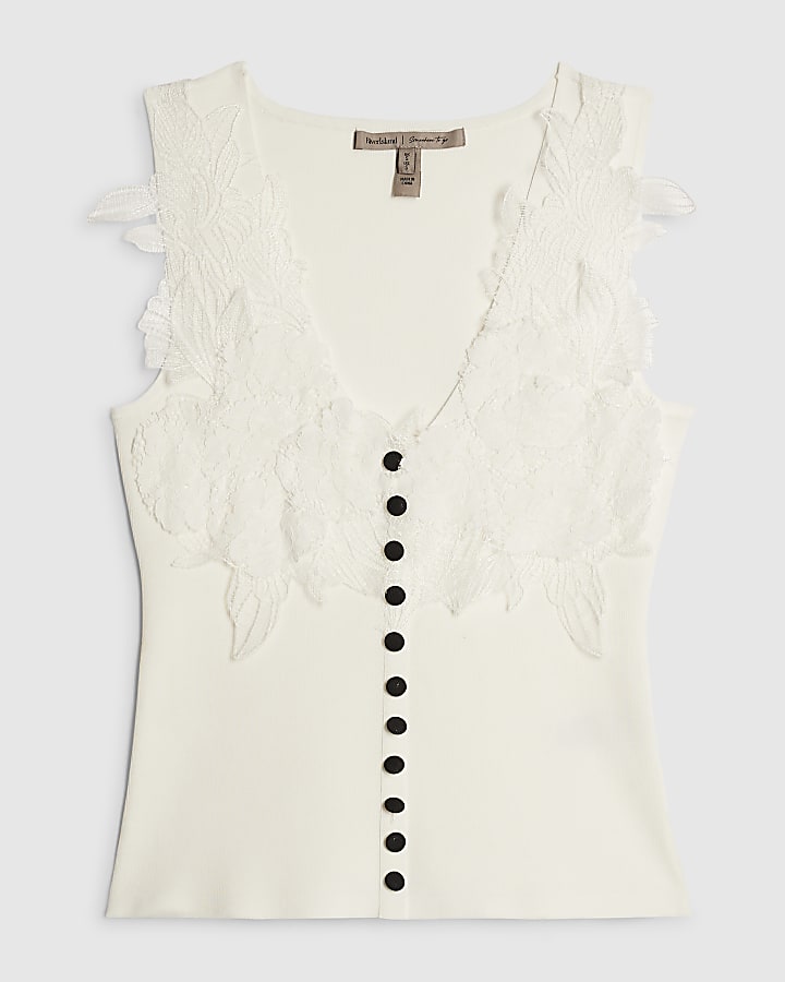 White Flower Lace Embrioded Vest