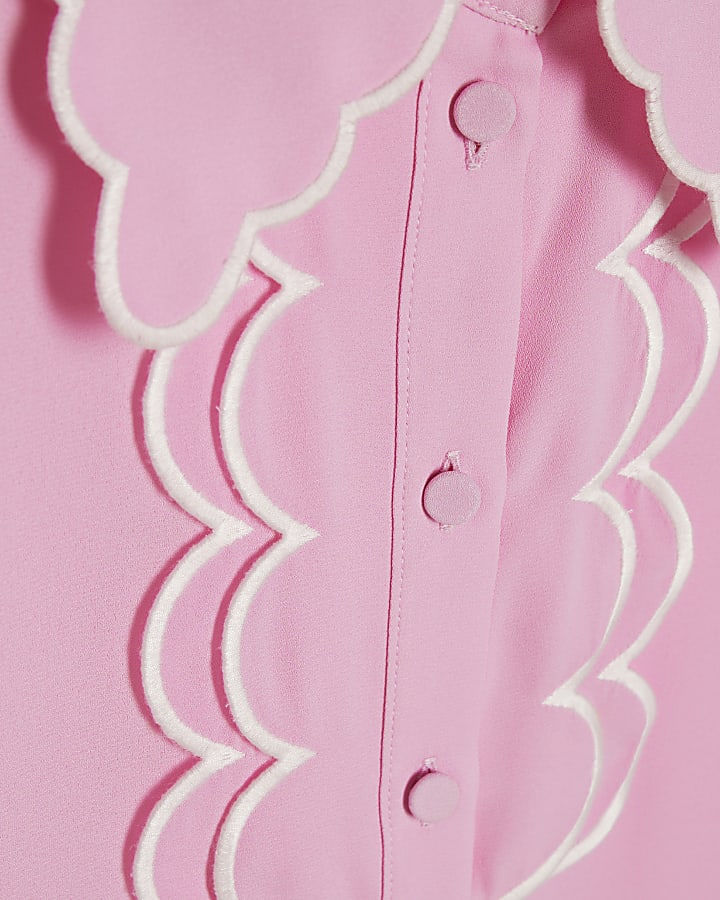 Pink Angel Sleeve Scallop Trim Top