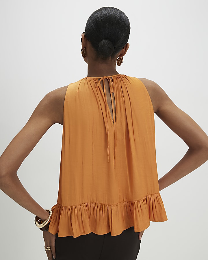 Yellow Satin Sleeveless Top