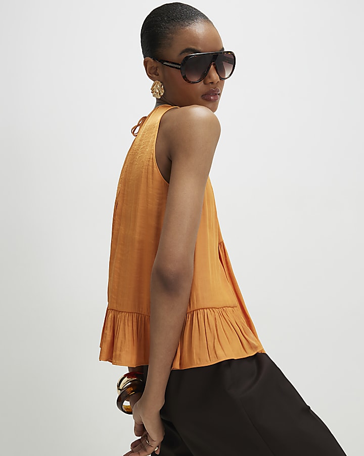 Yellow Satin Sleeveless Top