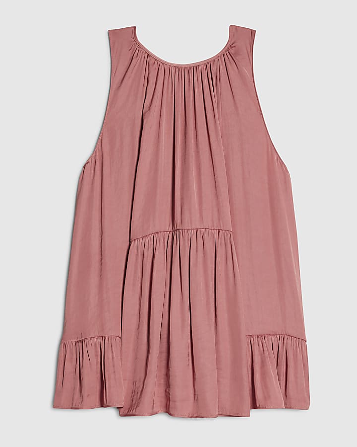 Pink Satin Sleeveless Top