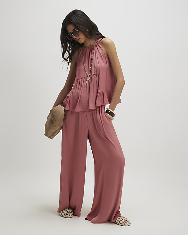 Pink Satin Sleeveless Top