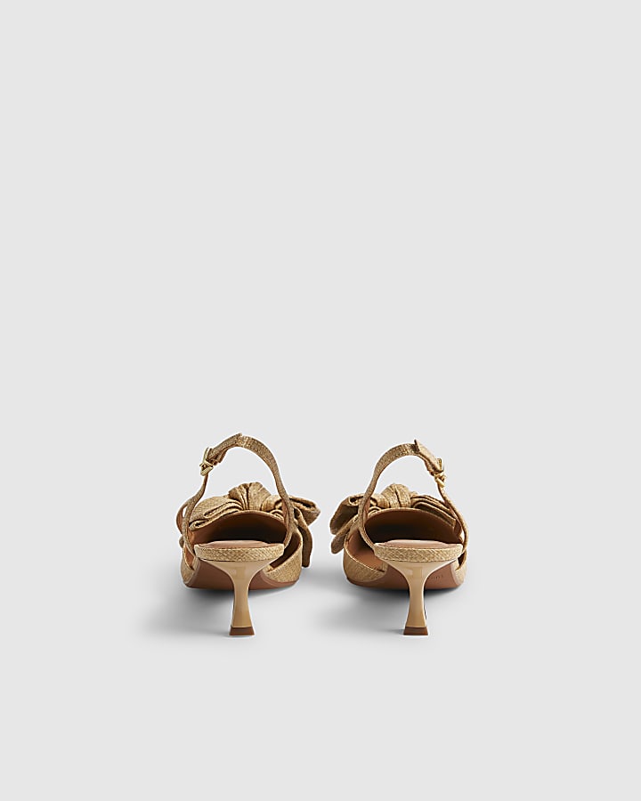 Beige Raffia Bow Court Heels