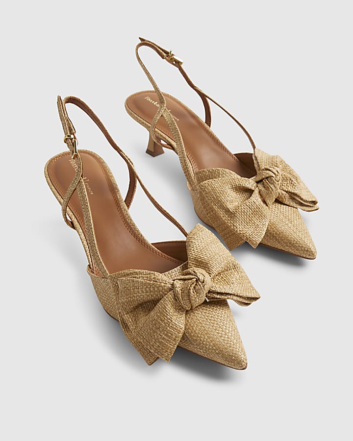 Beige Raffia Bow Court Heels