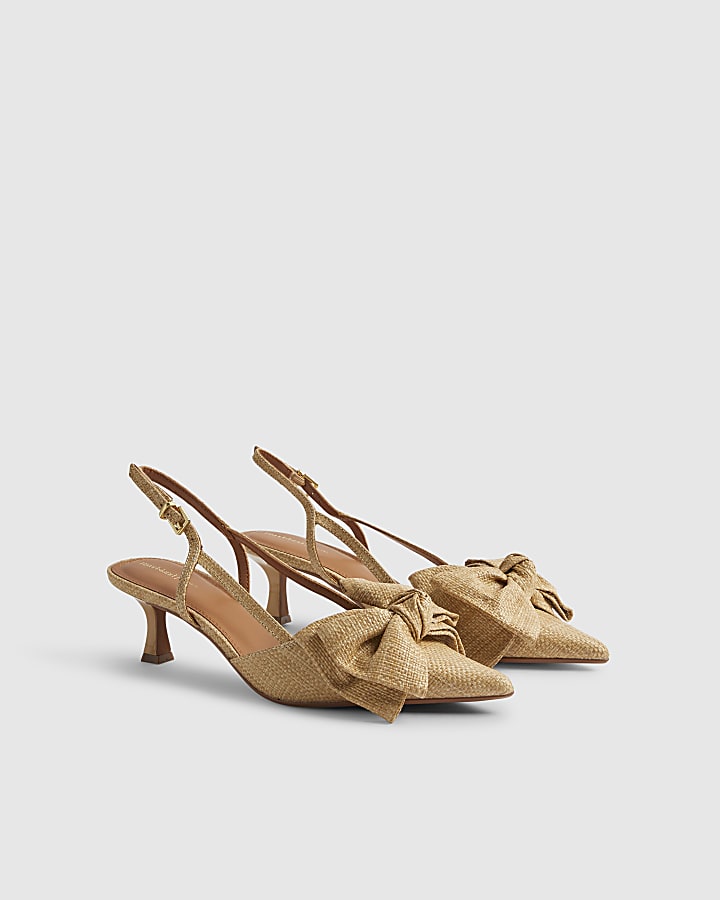 Beige Raffia Bow Court Heels