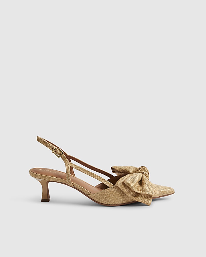 Beige Raffia Bow Court Heels