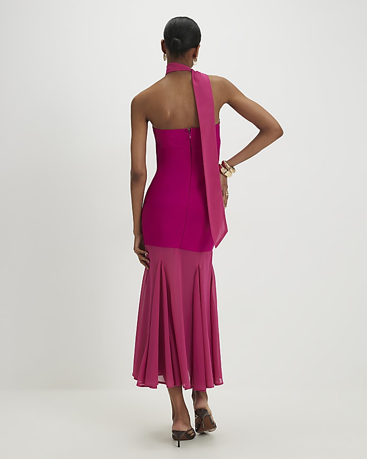 Pink Scarf Bandeau Hybrid Midi Dress