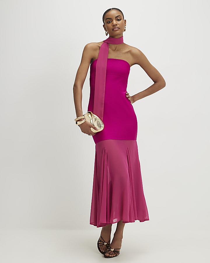 Pink Scarf Bandeau Hybrid Midi Dress