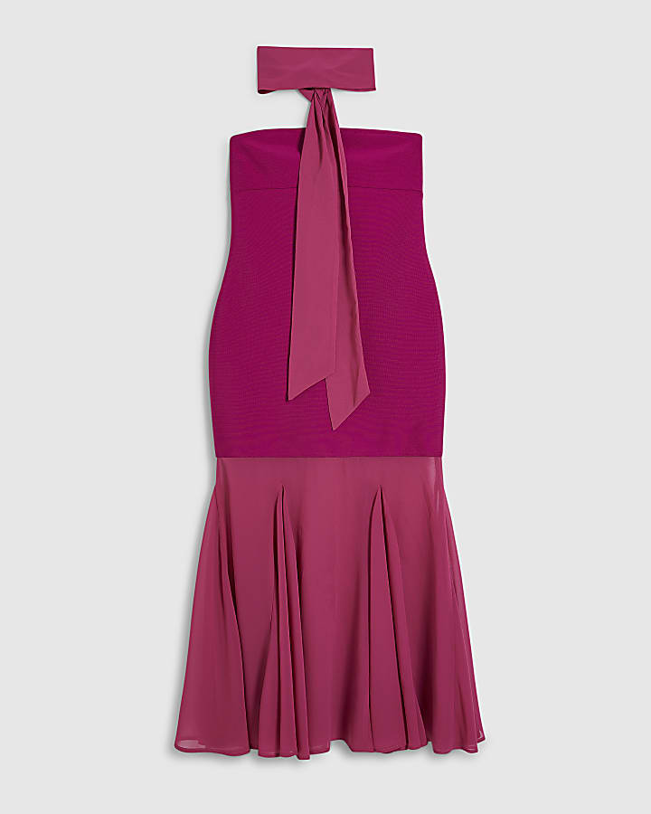 Petite Pink Scarf Bandeau Hybrid Midi Dress