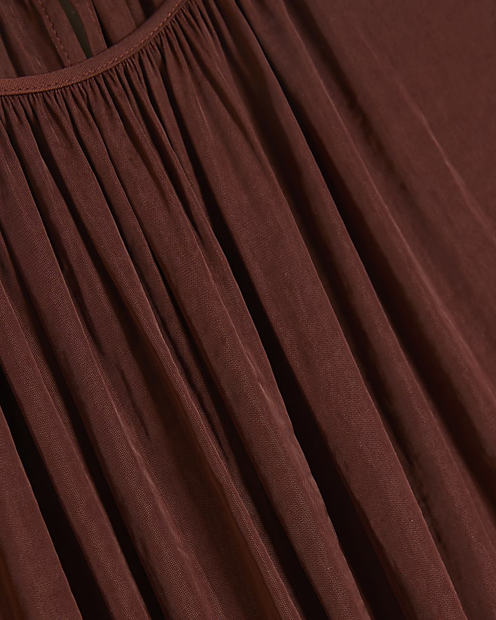 Brown Sleeveless Bubble Hem Top