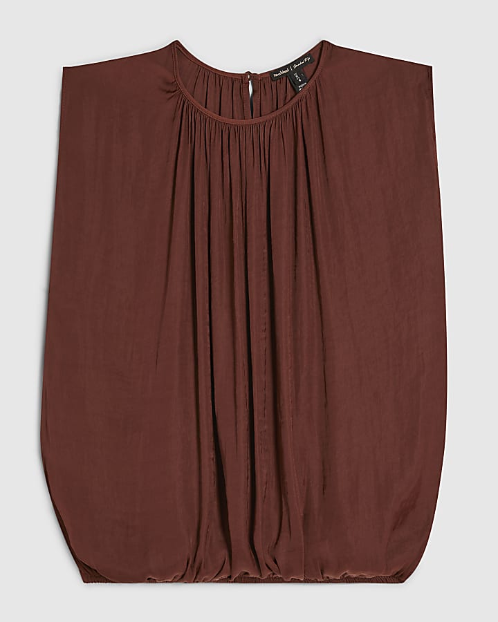 Brown Sleeveless Bubble Hem Top
