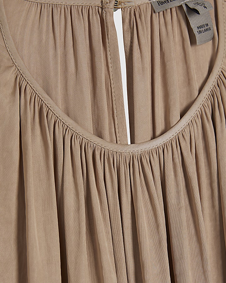 Beige Sleeveless Bubble Hem Top