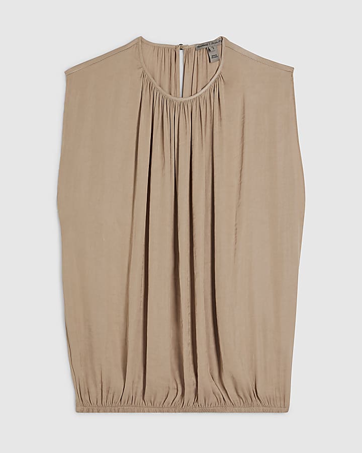 Beige Sleeveless Bubble Hem Top