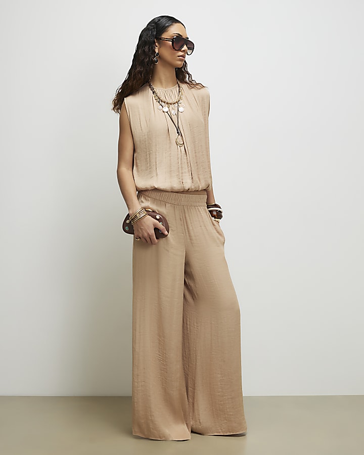 Beige Sleeveless Bubble Hem Top