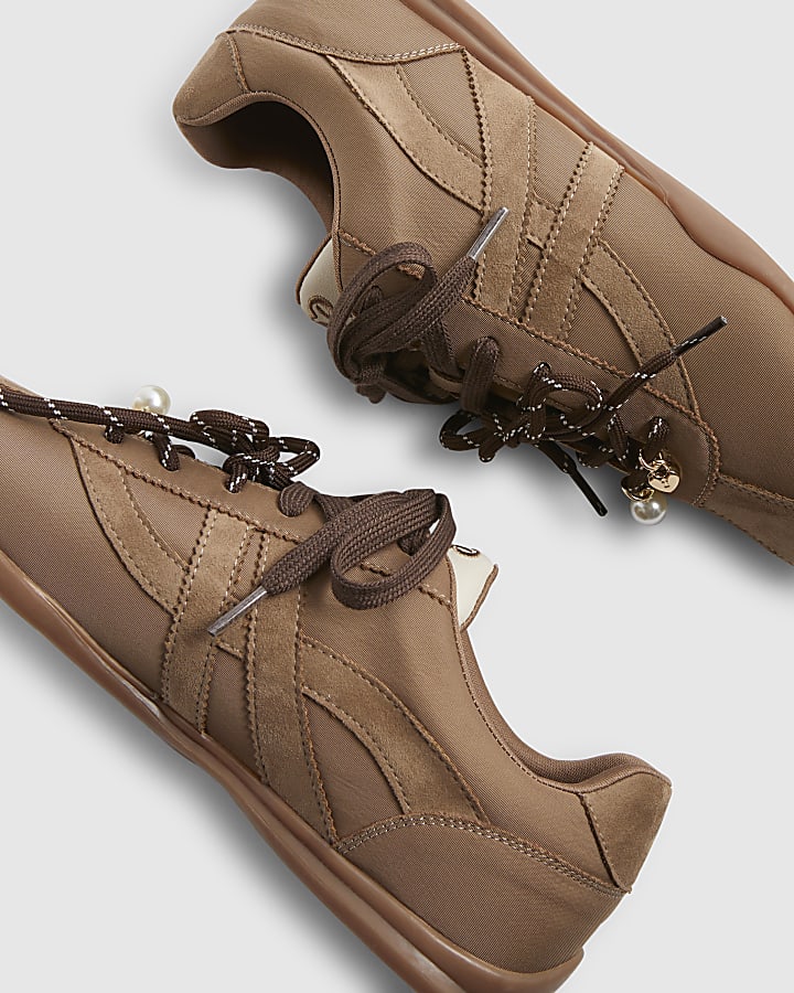 Brown Slim Double Lace Trainers