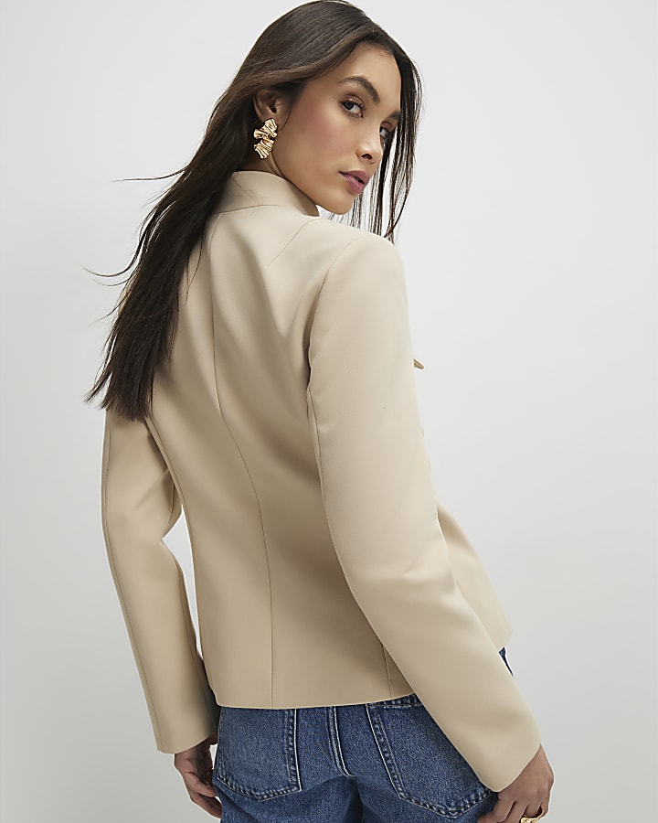 Beige Pocket Detail Structured Jacket