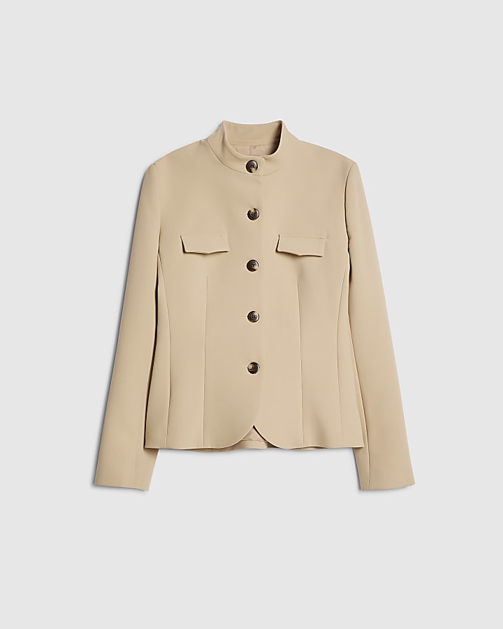 Beige Pocket Detail Structured Jacket