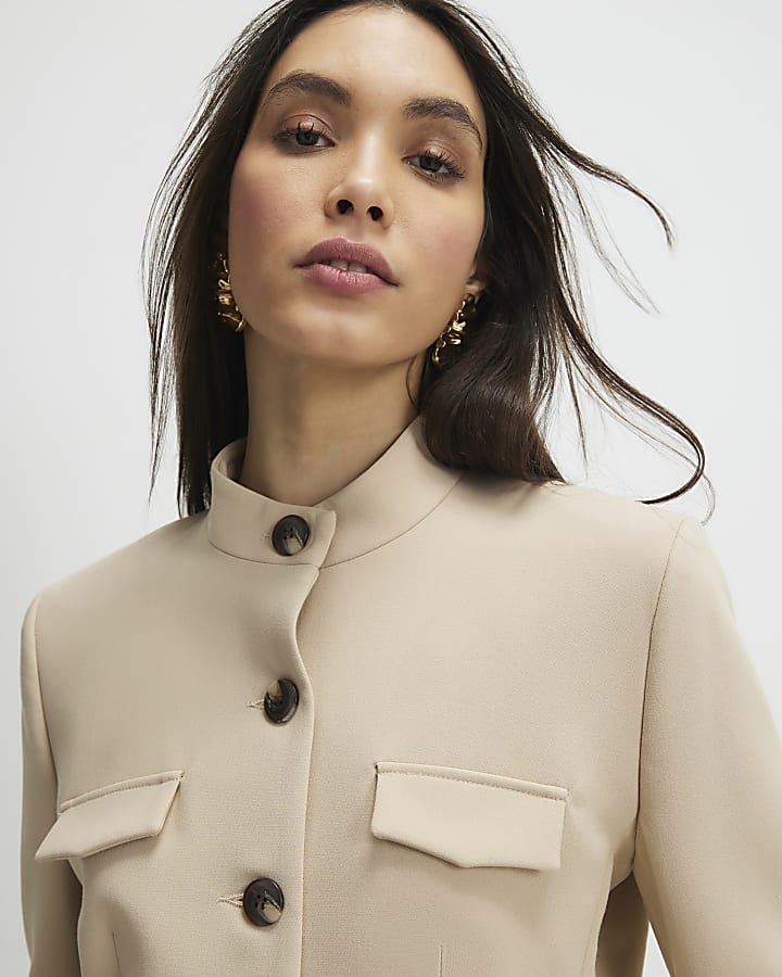 Beige Pocket Detail Structured Jacket