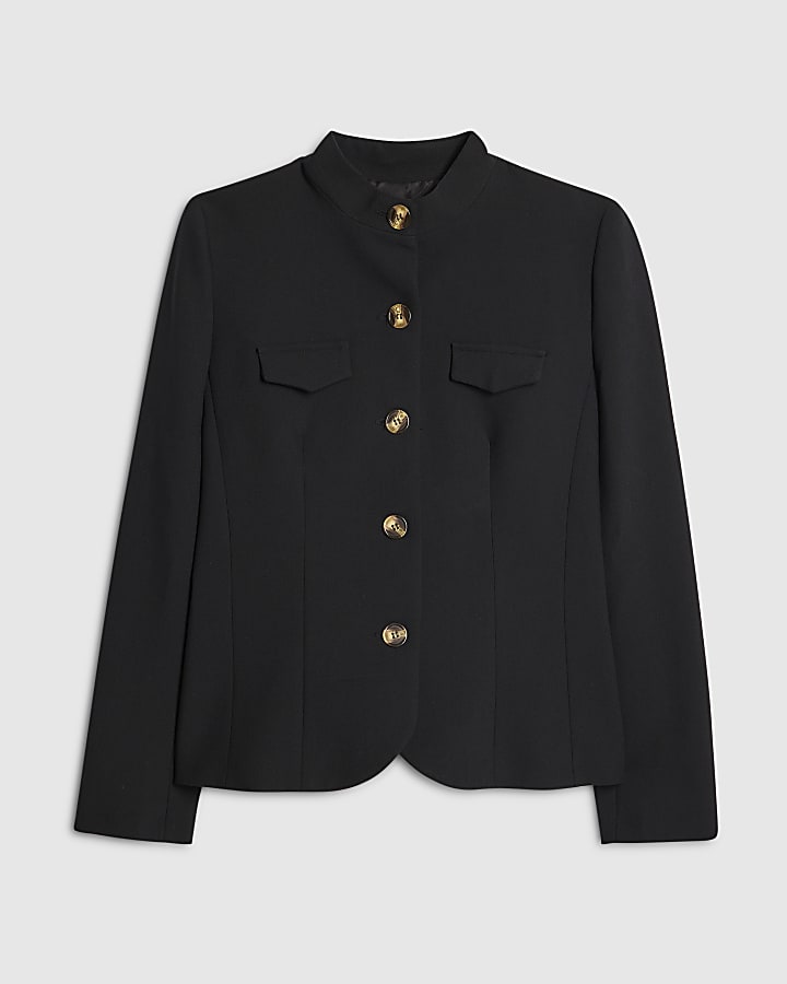 Black Pocket Detail Structured Jacket