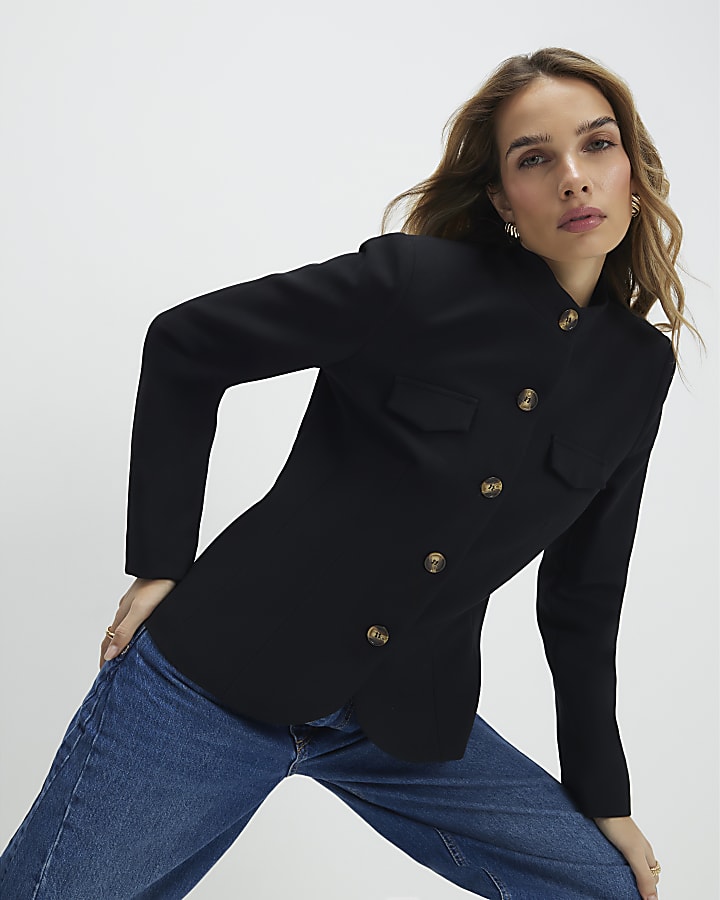 Black Pocket Detail Structured Jacket