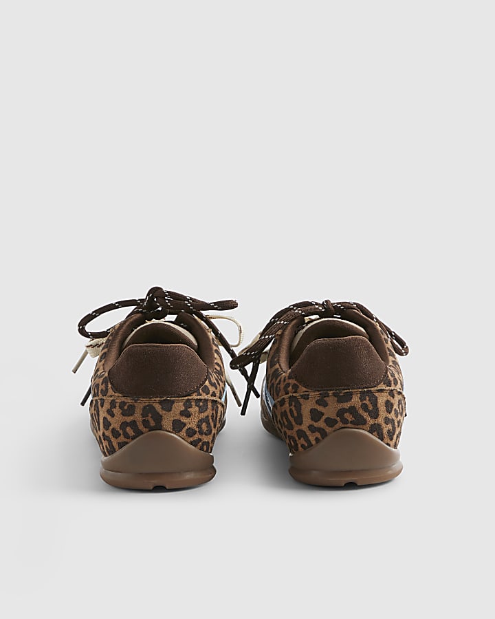 Brown Leopard Print Slim Double Lace Trainers