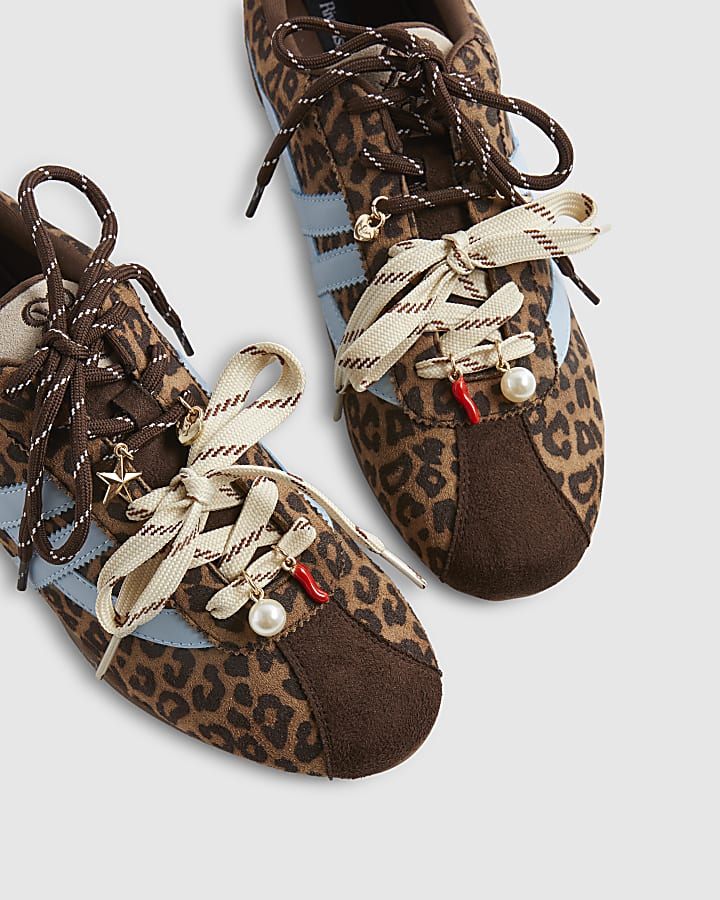 Brown Leopard Print Slim Double Lace Trainers