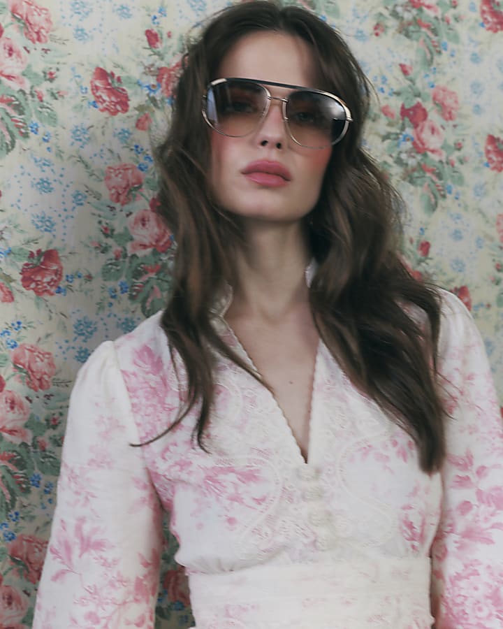 Cream Lace Trim Floral Mini Dress