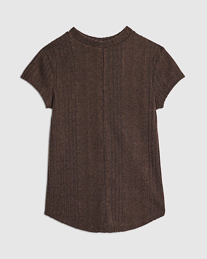Brown Short Sleeve Cosy Cap Sleeve Top