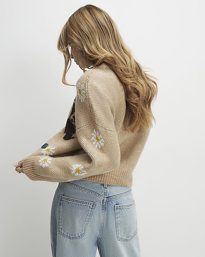 Beige Knitted Cowboy Motif Jumper