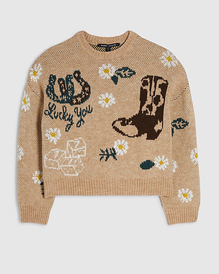 Beige Knitted Cowboy Motif Jumper