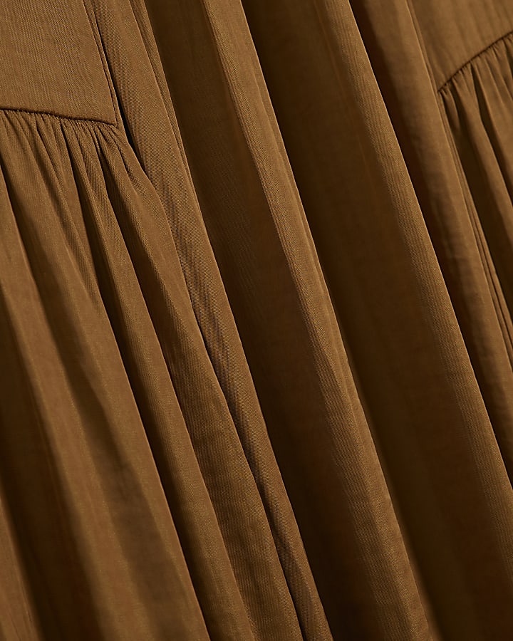 Orange Satin Sleeveless Halter Midi Dress