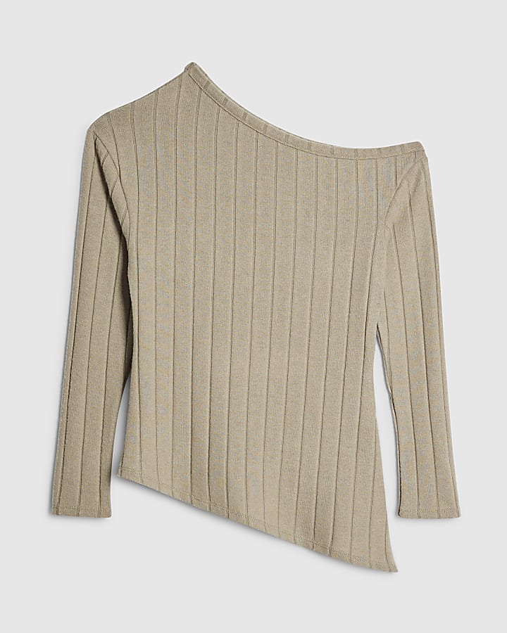 Green Cosy Long Sleeve Off Shoulder Top