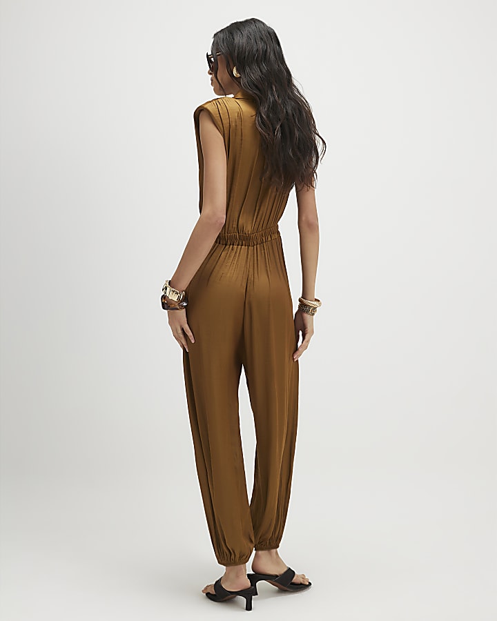 Orange Satin Balloon Leg Jumpsuit