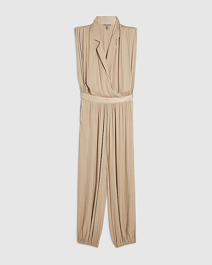 Beige Satin Balloon Leg Jumpsuit