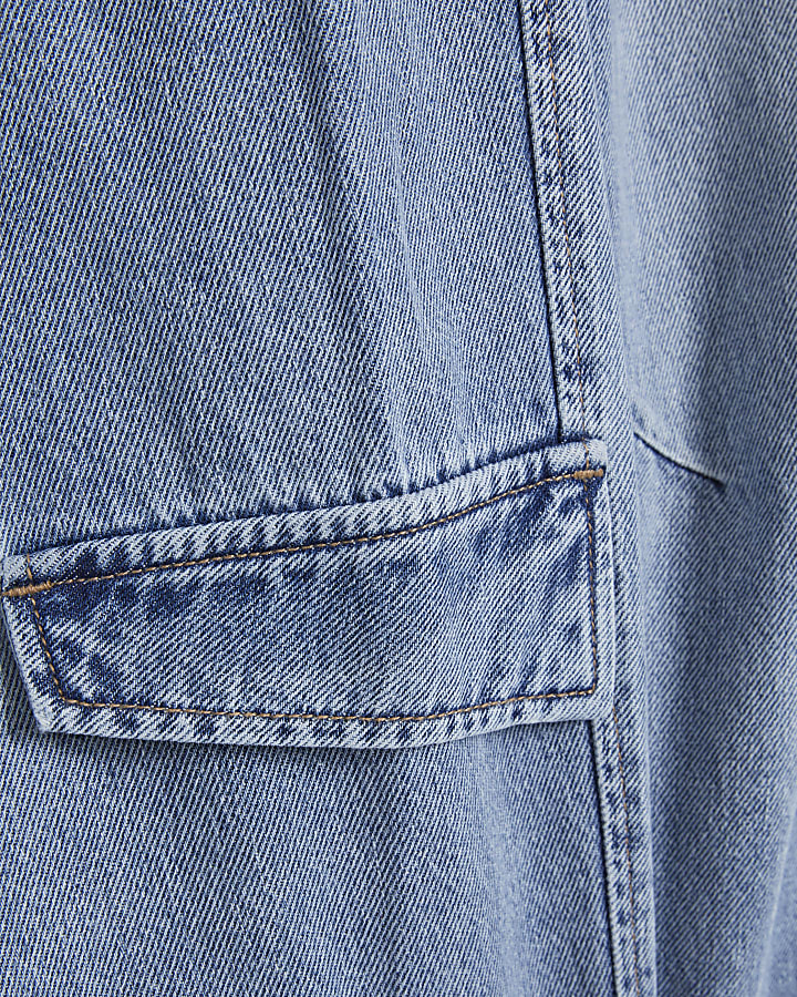 Blue Utility Pleat Barrel Leg Jeans