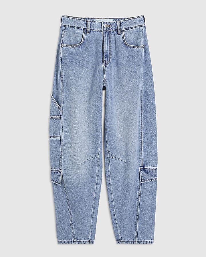 Blue Utility Pleat Barrel Leg Jeans
