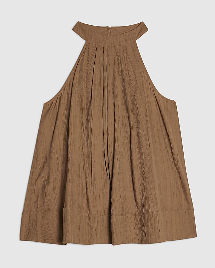 Beige Textured Halter Neck Top