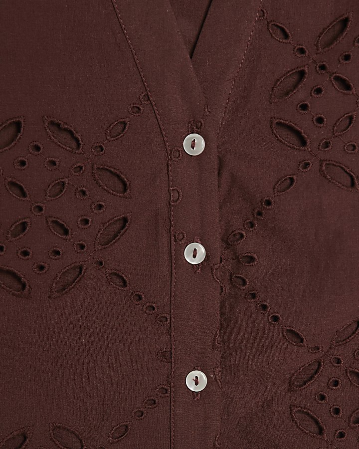 Brown Cutwork Poplin Playsuit