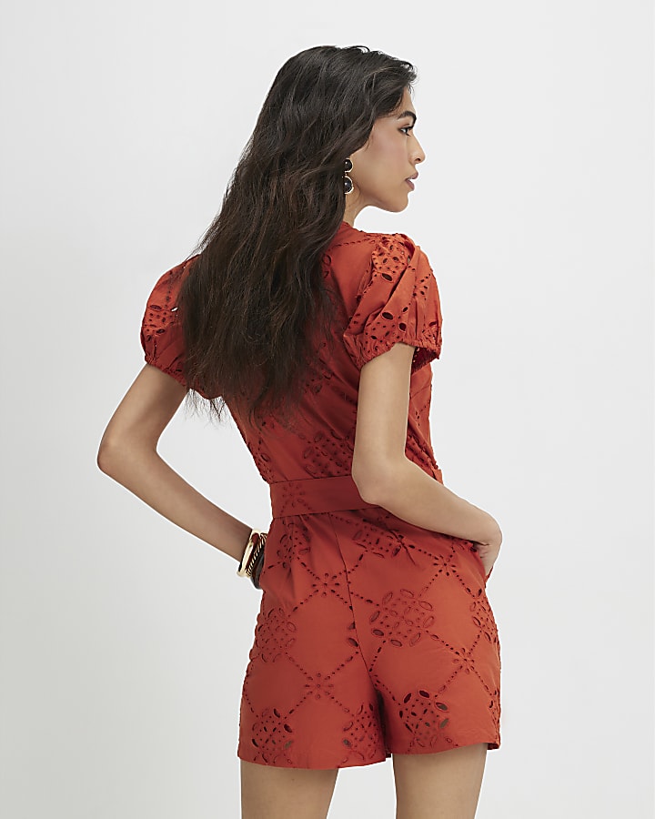 Orange Poplin Broderie Playsuit