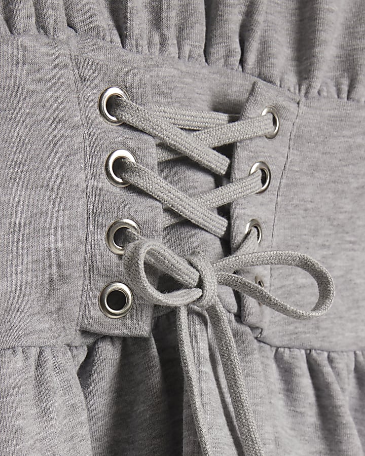 Grey Lace Up Waist Sweatshirt
