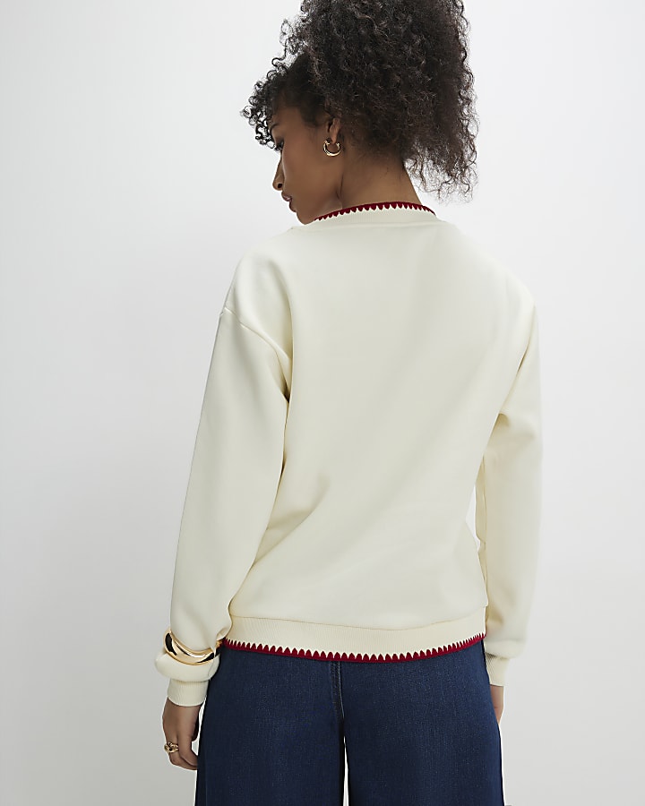 Cream Long Sleeve Embroidered Cardigan